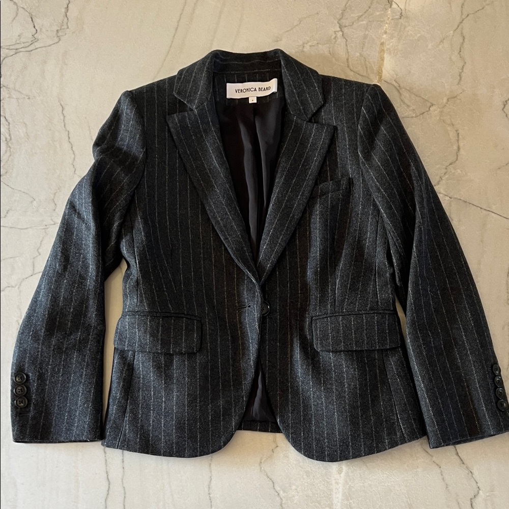 Veronica Beard Charcoal Pinstripe Single-Button Blazer
